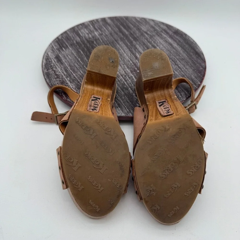 Korks by Kork Ease Sandals Women 9.5 Leather Wedge Slingback Comfort Shoes‎ Tan